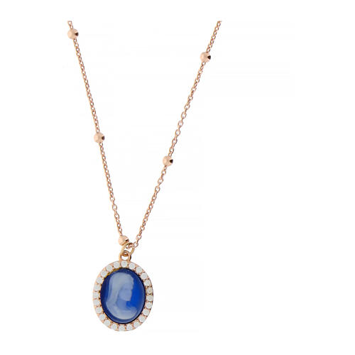 Agios rosé necklace with blue cameo and white rhinestones 1