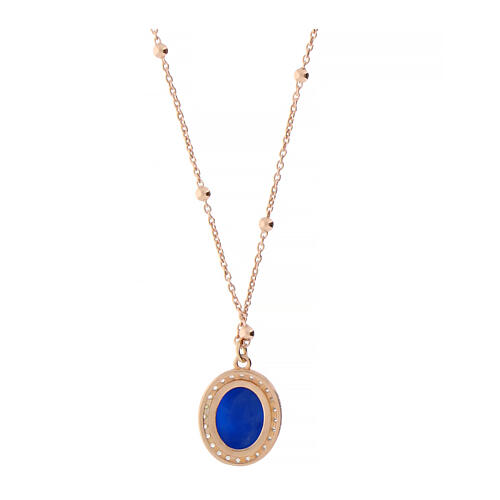 Agios rosé necklace with blue cameo and white rhinestones 2
