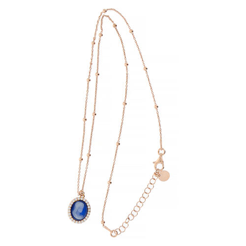 Agios rosé necklace with blue cameo and white rhinestones 3
