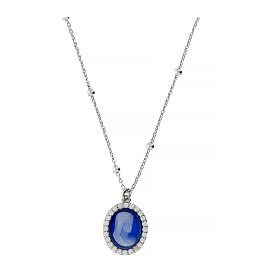 Agios necklace with blue cameo and white rhinestones