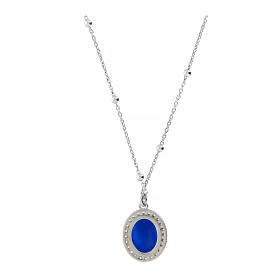 Agios necklace with blue cameo and white rhinestones