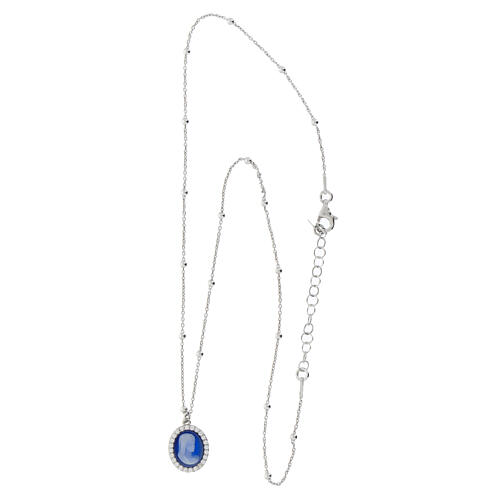 Agios necklace with blue cameo and white rhinestones 3