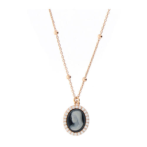 Agios rosé necklace with black cameo and white rhinestones 1
