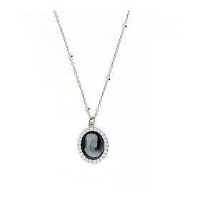 Agios 925 silver necklace with black cameo and rhinestones