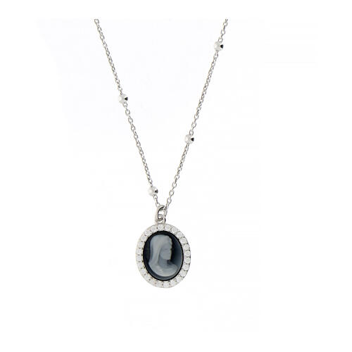 Agios 925 silver necklace with black cameo and rhinestones 1