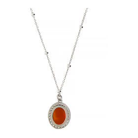 Agios 925 silver Mary necklace, red cameo and white zircons
