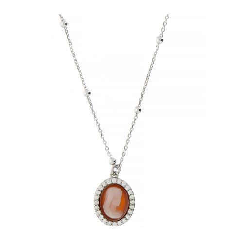 Agios 925 silver Mary necklace, red cameo and white zircons 1