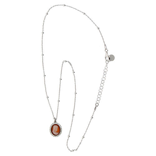 Agios 925 silver Mary necklace, red cameo and white zircons 3