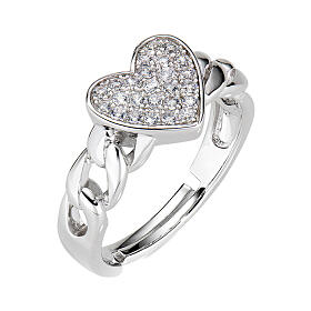 Amen cut-out ring with rhinestone hearts and 925 silver