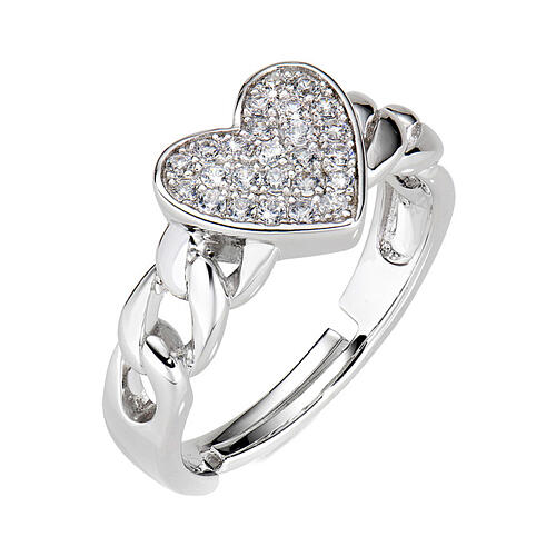 Amen cut-out ring with rhinestone hearts and 925 silver 1