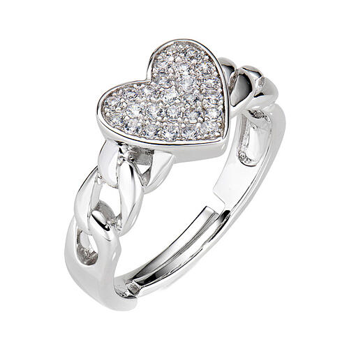 Amen ring perforated heart and zircons 925 silver 1
