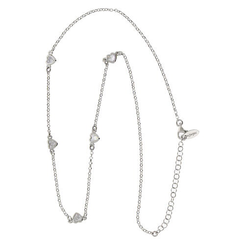 Amen necklace of rhodium-plated 925 silver with heart-shaped white rhinestones 2