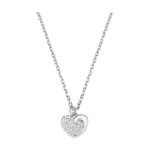Amen necklace of rhodium-plated 925 silver, heart-shaped pendant with rhinestones 1