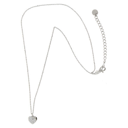 Amen necklace of rhodium-plated 925 silver, heart-shaped pendant with rhinestones 2