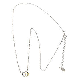 Amen necklace of gold and rhodium-plated 925 silver, intertwined hearts with rhinestone
