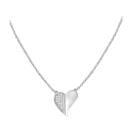 Amen necklace with heart-shaped pendant, half rhodium-plated 925 silver half rhinestones 1