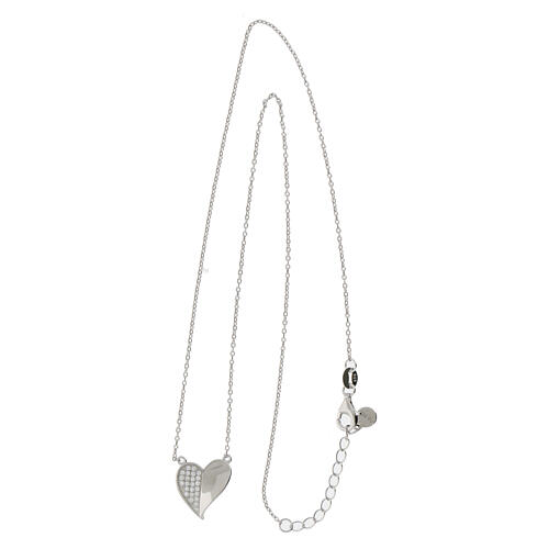 Amen necklace with heart-shaped pendant, half rhodium-plated 925 silver half rhinestones 2