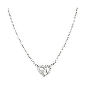 Amen necklace with concentric hearts, 925 silver and white rhinestones