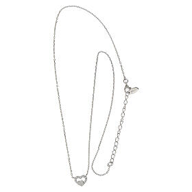 Amen necklace with concentric hearts, 925 silver and white rhinestones
