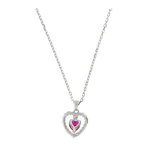 Amen necklace with concentric hearts, 925 silver, pink and rhinestones 2