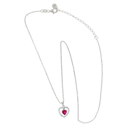 Amen necklace with concentric hearts, 925 silver, pink and rhinestones 3