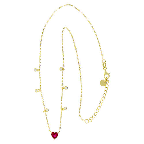 Necklace of gold plated 925 silver with dangle charms, pink heart and white round rhinestones 3