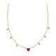 Necklace of gold plated 925 silver with dangle charms, pink heart and white round rhinestones s1