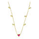 Necklace of gold plated 925 silver with dangle charms, pink heart and white round rhinestones s2