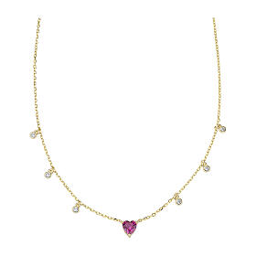 Collana argento 925 finitura oro e cuore zircone rosa