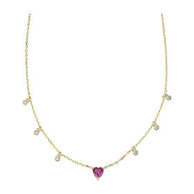 925 silver necklace with gold finish and pink zircon heart