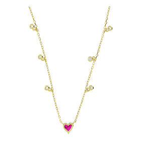 925 silver necklace with gold finish and pink zircon heart