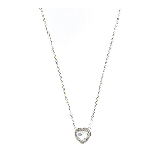 Amen necklace of rhodium-plated 925 silver with white heart of rhinestones 2