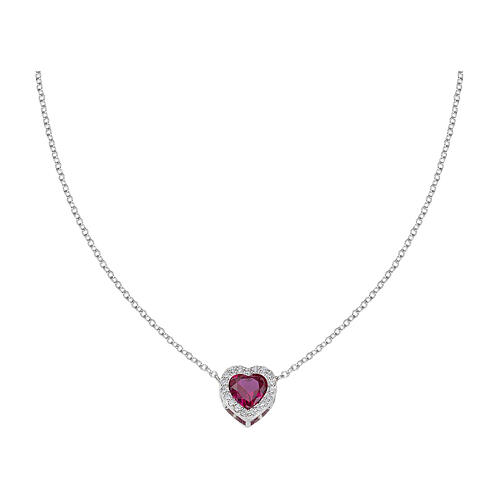 Amen necklace of rhodium-plated 925 silver with pink and white heart of rhinestones 1