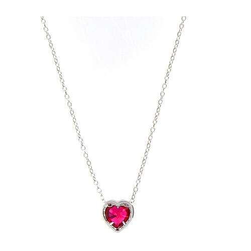 Amen necklace of rhodium-plated 925 silver with pink and white heart of rhinestones 2