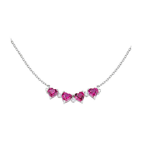 Collana Amen quadricuore magnetico e zirconi rosa e bianchi  1