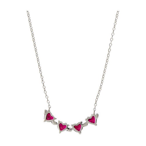 Collana Amen quadricuore magnetico e zirconi rosa e bianchi  2