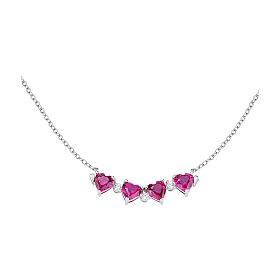 Amen magnetic four-heart necklace with pink and white zircons