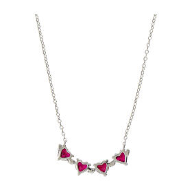 Amen magnetic four-heart necklace with pink and white zircons
