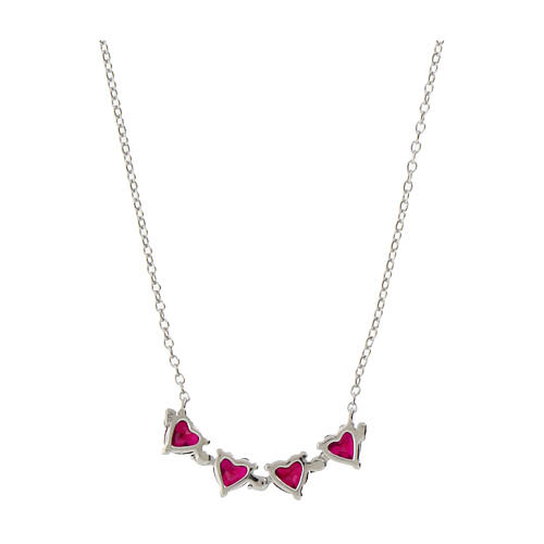 Amen magnetic four-heart necklace with pink and white zircons 2