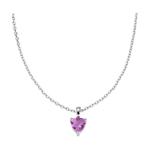 Amen necklace of rhodium-plated 925 silver with an heart-shaped fuchsia rhinestone 1