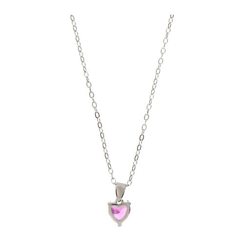 Amen necklace of rhodium-plated 925 silver with an heart-shaped fuchsia rhinestone 2