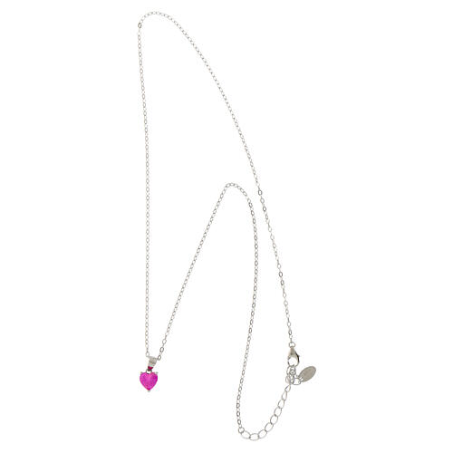 Amen necklace of rhodium-plated 925 silver with an heart-shaped fuchsia rhinestone 3