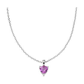 Amen heart necklace rhodium silver 925 pendant and fuchsia zircon