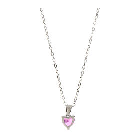 Amen heart necklace rhodium silver 925 pendant and fuchsia zircon