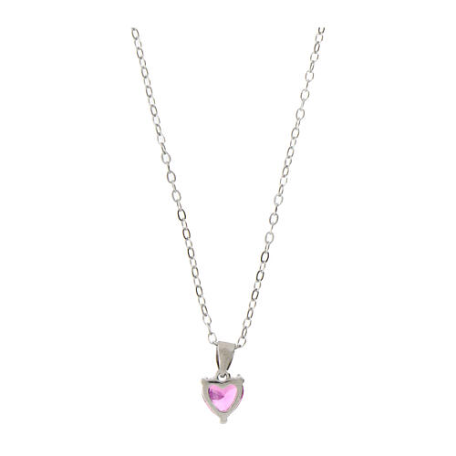 Amen heart necklace rhodium silver 925 pendant and fuchsia zircon 2
