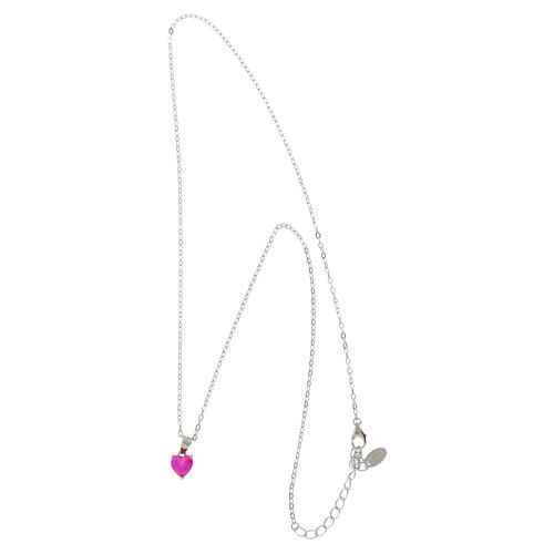 Amen heart necklace rhodium silver 925 pendant and fuchsia zircon 3