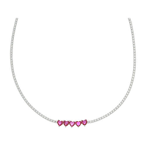 Amen Tennisstil Halskette mit fünf roten Zirkon-Herzen 1