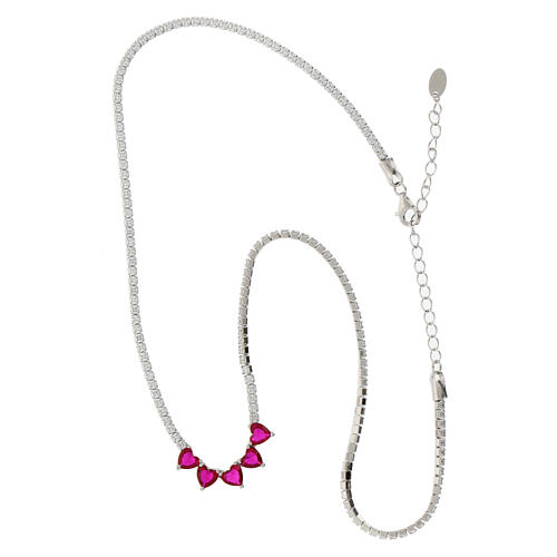 Amen Tennisstil Halskette mit fünf roten Zirkon-Herzen 4