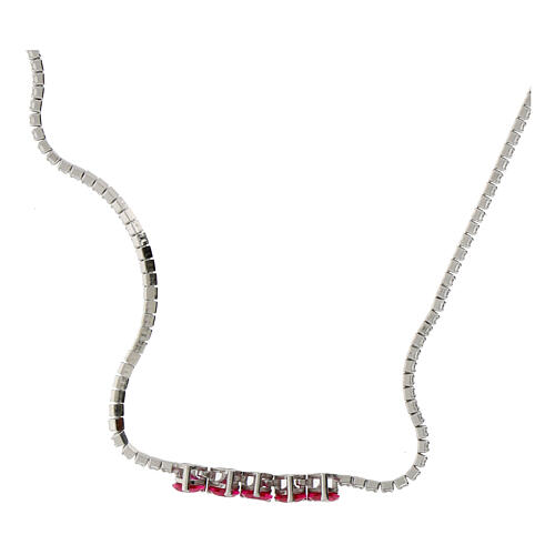 Amen heart necklace tennis style with five red zircons 3