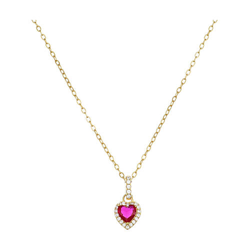 Amen gold plated necklace, pink and white heart, rhinestones and 925 silver 1